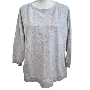 LOFT Women's Black Speckled Scoop Neck Pullover Sweater Cream-Size L